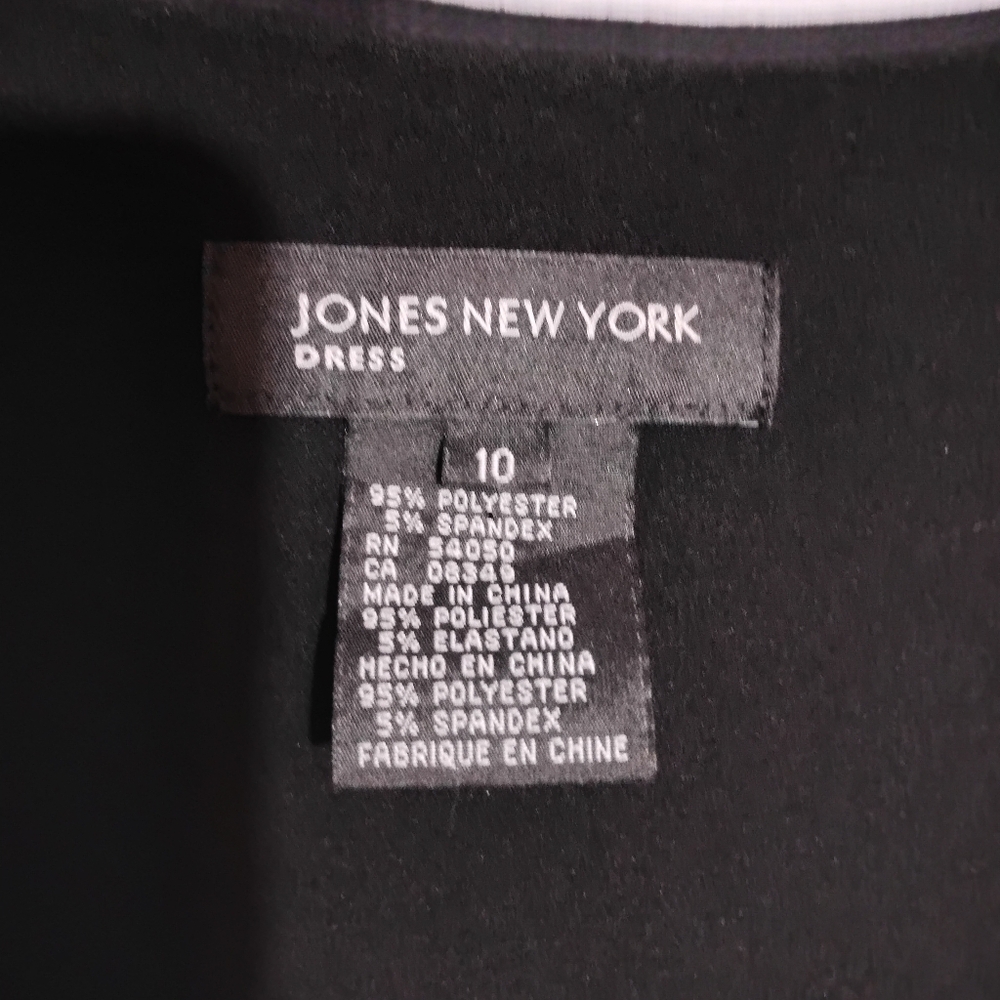 Jones New York Black and Cream Long Sleeve Dress with Tie Front - Picture 8 of 8